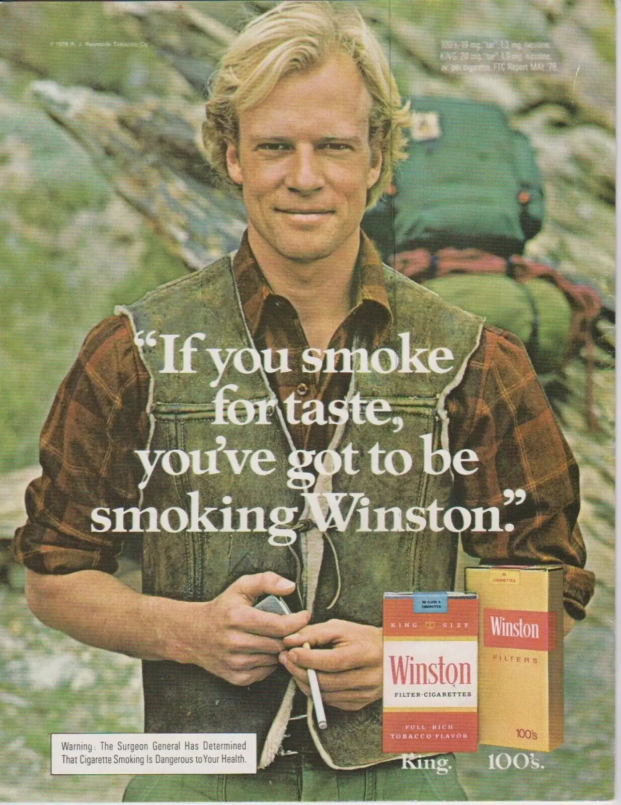 Vintage Winston cigarette advertisement featured in Birmingham Bulls hockey program