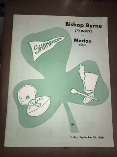 Vintage Bishop Byrne Shamrocks v Marian Colts TX High School Football Program Sept 1966