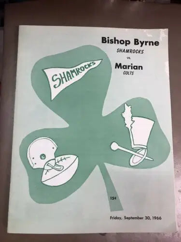 Vintage Bishop Byrne Shamrocks v Marian Colts TX High School Football Program Sept 1966