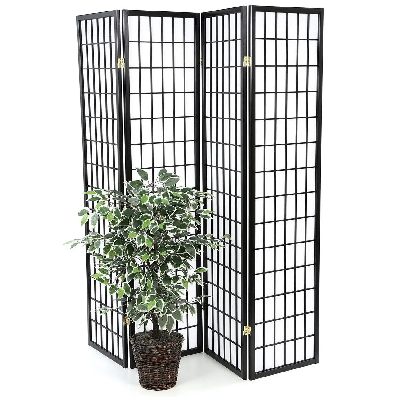 Black 4-Panel Asian Style Shoji Room Divider Screen - Room Divider Screens