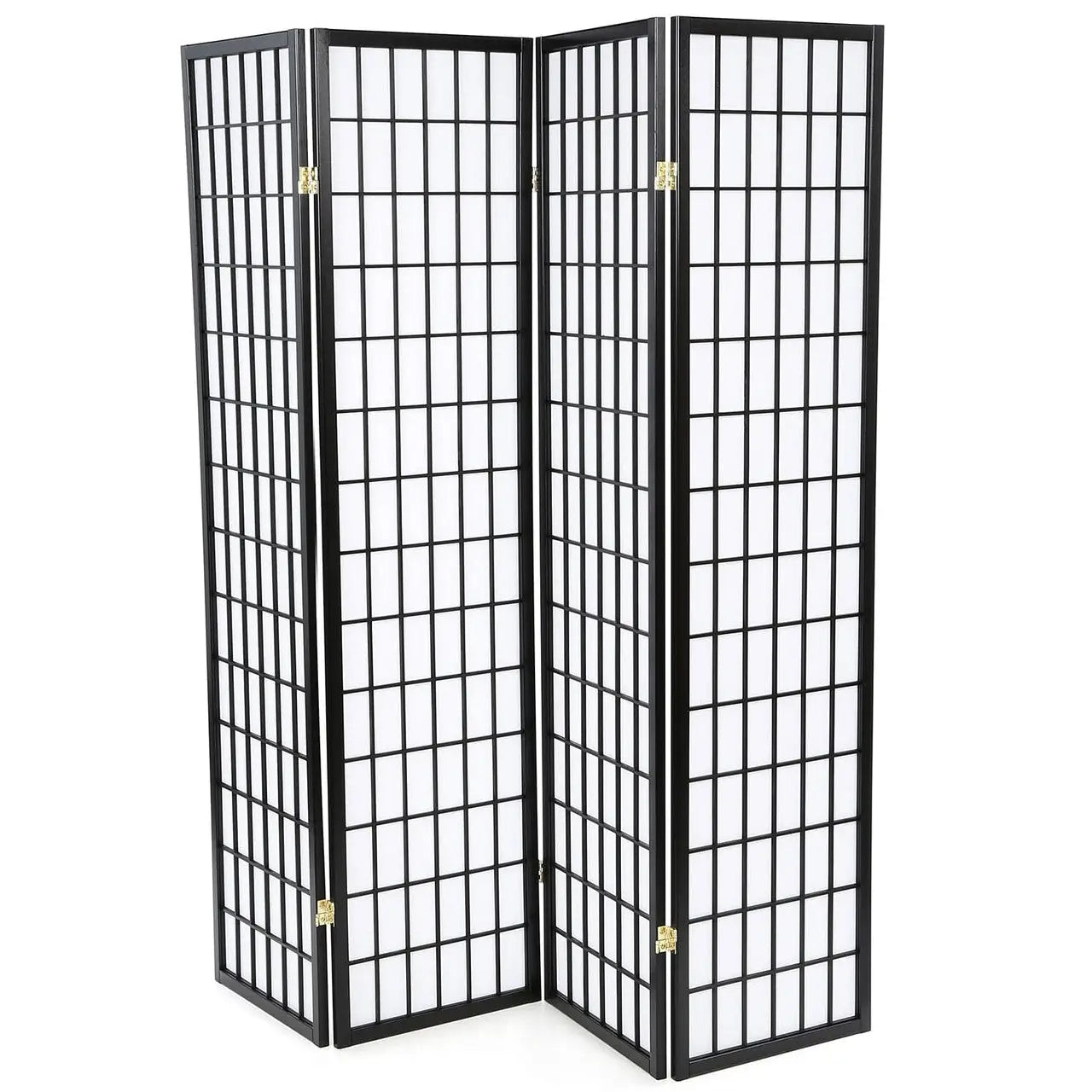 Black 4-Panel Asian Style Shoji Room Divider Screen - Room Divider Screens