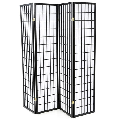 Black 4-Panel Asian Style Shoji Room Divider Screen - Room Divider Screens