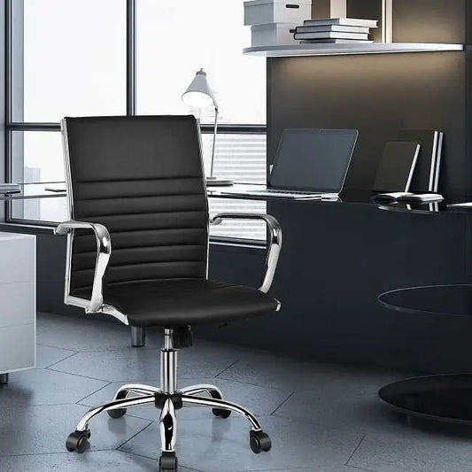 Black Faux Leather High Back Modern Classic Office Chair with Armrests - Office Chair