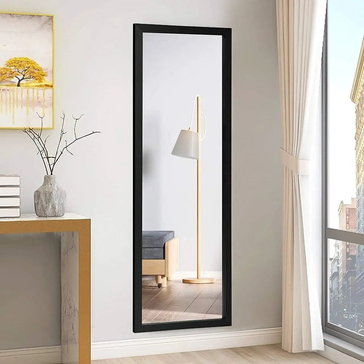 Black Full Length Bedroom Mirror with Over the Door or Wall Mounted Design - Mirrors