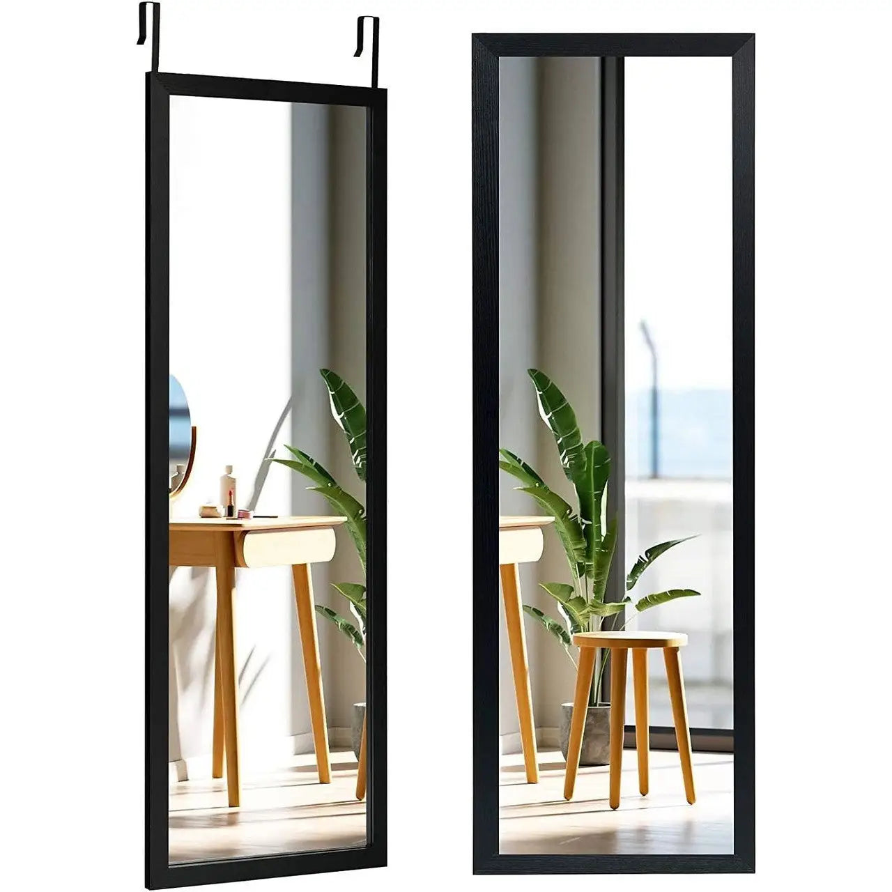 Black Full Length Bedroom Mirror with Over the Door or Wall Mounted Design - Mirrors