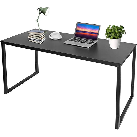 Black Metal Frame Wood Top Modern Home Office Laptop Computer Desk Writing Table - Computer Desks
