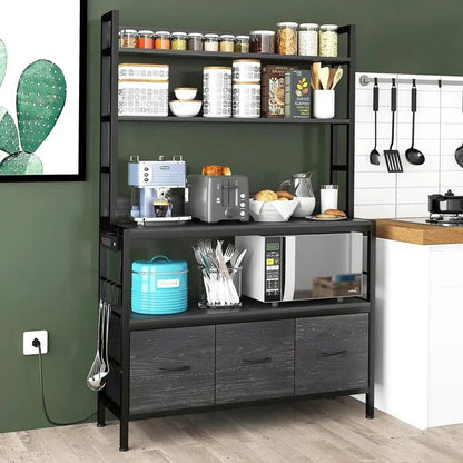 Black Metal Kitchen Baker’s Rack 4-Shelves with Bottom Storage Cabinets - Bakers Racks
