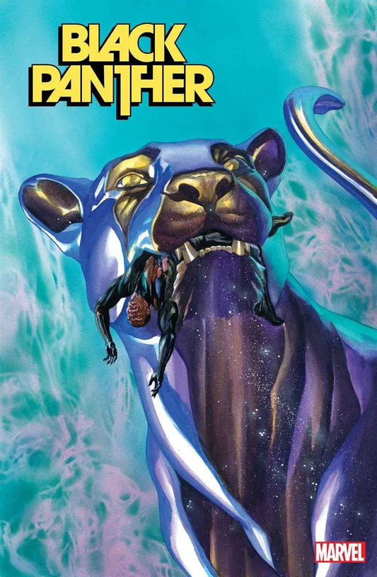 Sleek Black Panther in metallic suit with glow, featured in BLACK PANTHER #15 trading cards