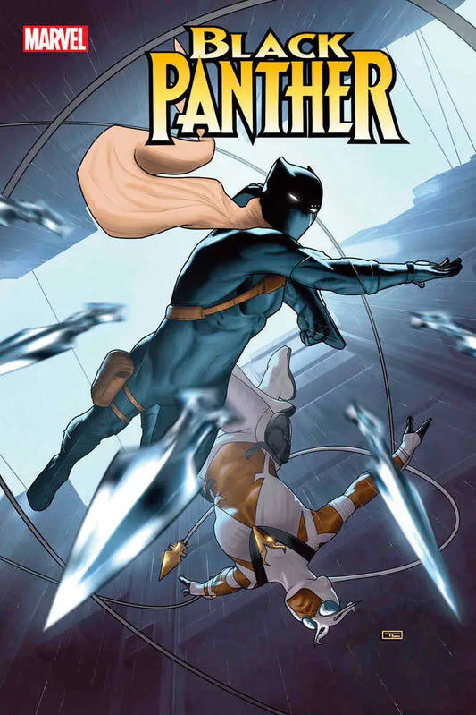 Black Panther comic book cover featuring the superhero in a dynamic leaping pose