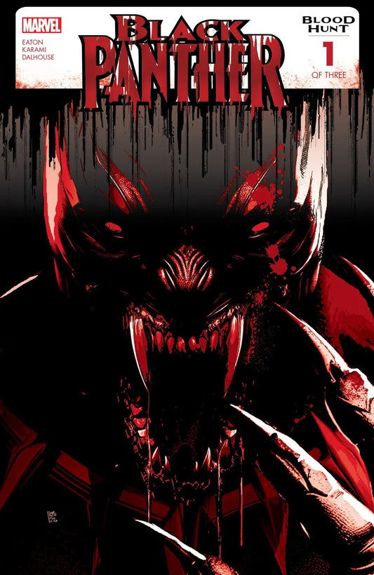 Fierce Black Panther head with glowing red eyes on Blood Hunt comic book cover