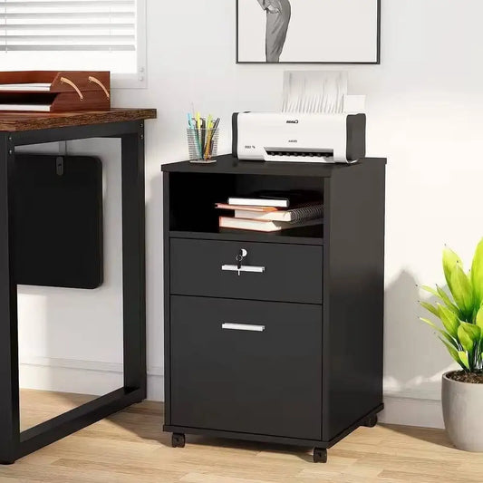 Black Rolling 2-Drawer Mobile File Cabinet Printer Stand Office Cart on Wheels - Printer Stands