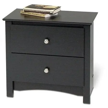 Black Two Drawer Bedroom Nightstand with Brushed Nickle Knobs - Nightstand