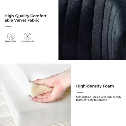 Velvet wingback accent chair with gold metal legs, dark gray fabric, and high-density foam