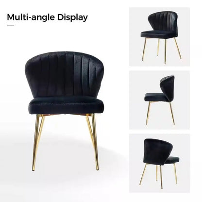 Black velvet wingback accent chair with gold metal legs and modern curved design