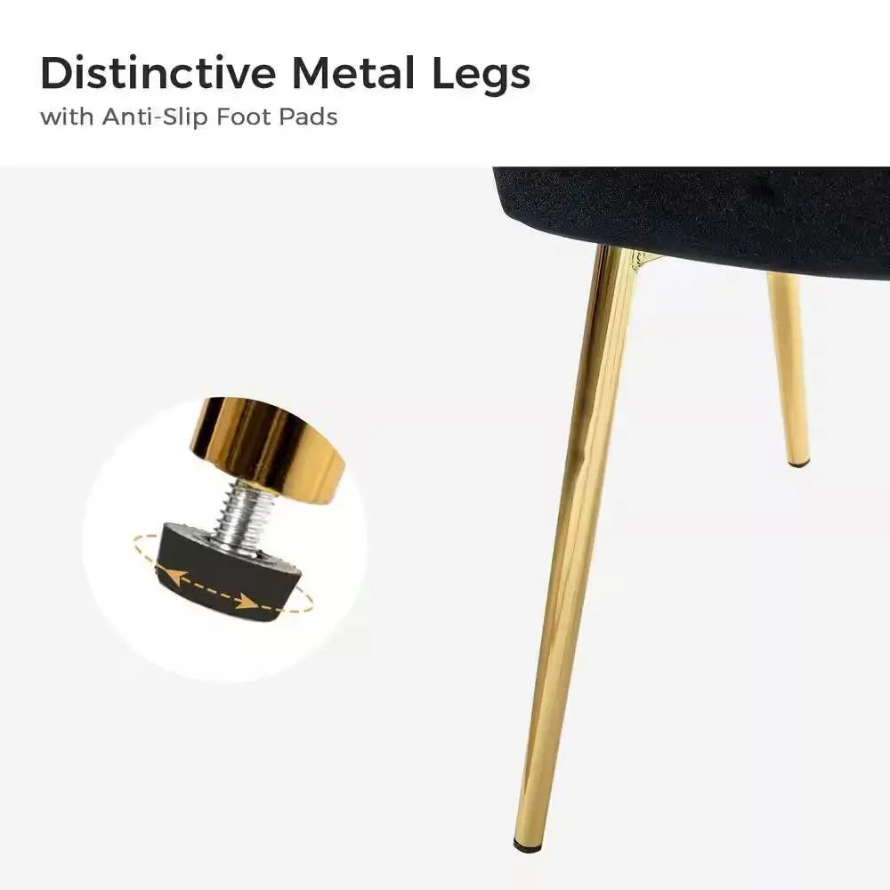 Gold metal chair legs with anti-slip foot pads on Black Velvet Upholstered Wingback Side Chair