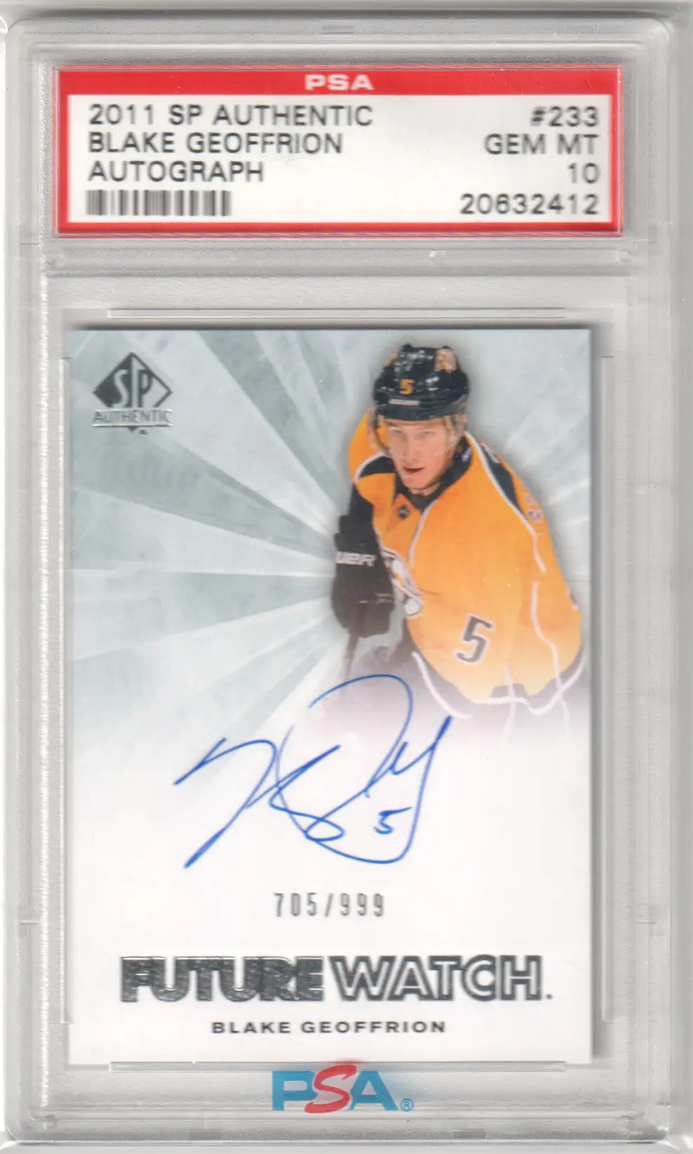 Graded Blake Geoffrion autographed hockey card from Columbia Hobby with PSA 10 autograph