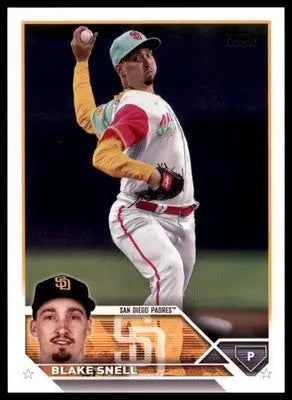 Baseball trading card of Blake Snell in San Diego Padres uniform for 2023 Topps #208