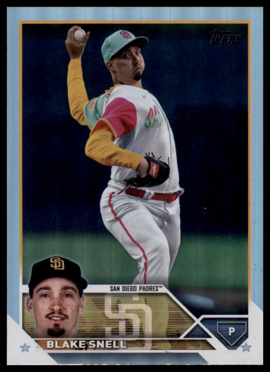 Blake Snell baseball card from 2023 Topps Rainbow Foil San Diego Padres