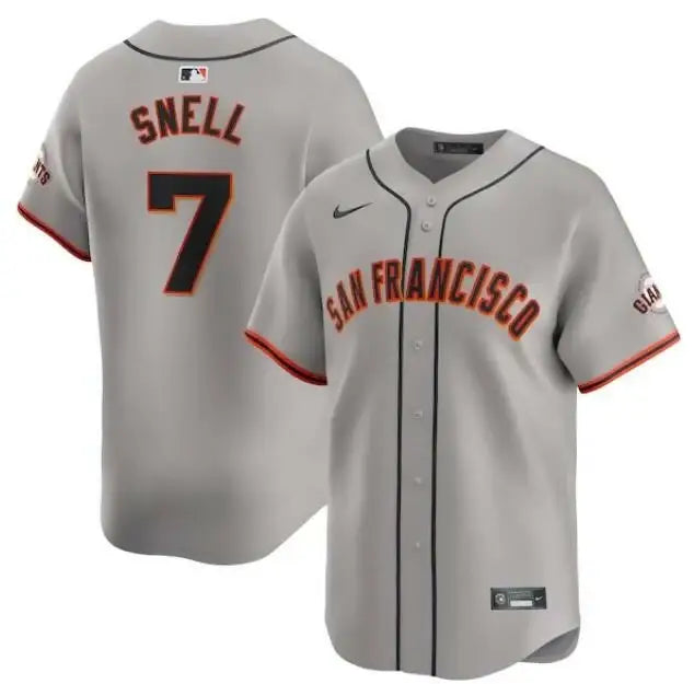 Gray San Francisco Giants Nike Away Limited jersey with SNELL 7 on the back