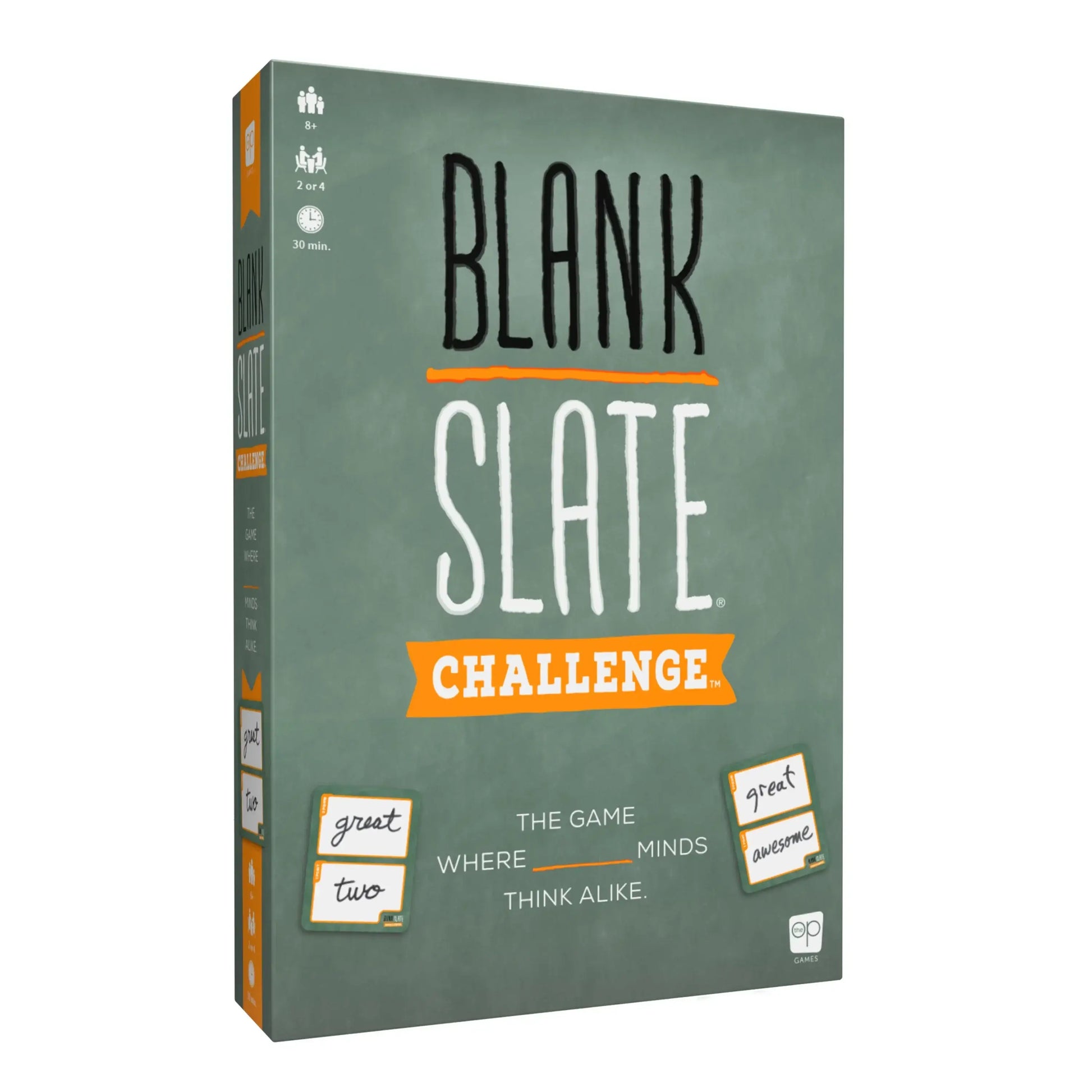 Board game box for Blank Slate Challenge featuring a sage green cover design