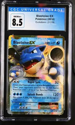 Graded Blastoise EX Pokemon card with English CGC 8.5 Mint+ in Pokémon Evolutions