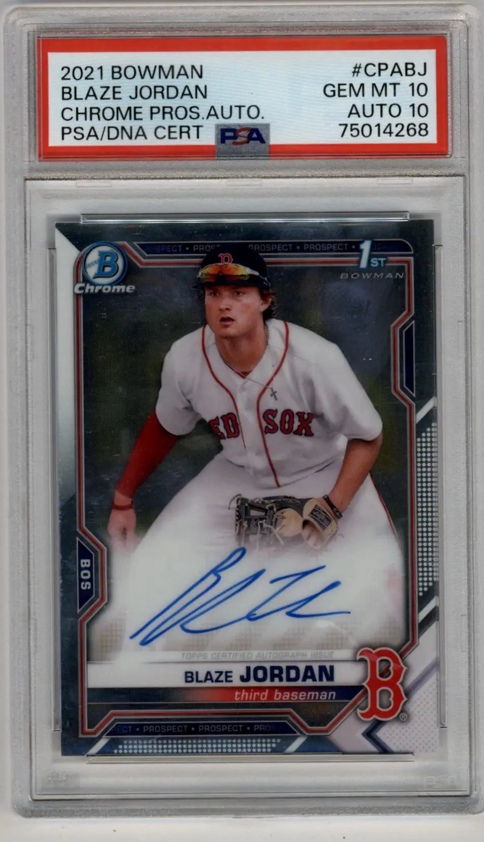 Graded Blaze Jordan 2021 Bowman Chrome Prospect Auto PSA 10 baseball card