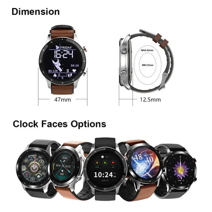 Smartwatch with customizable clock faces showing blood pressure and heart rate details