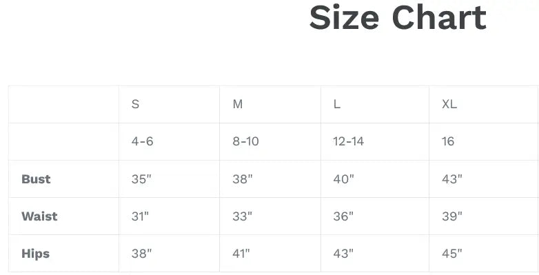 Clothing size chart with measurements for Blue Striped Sleeveless Top