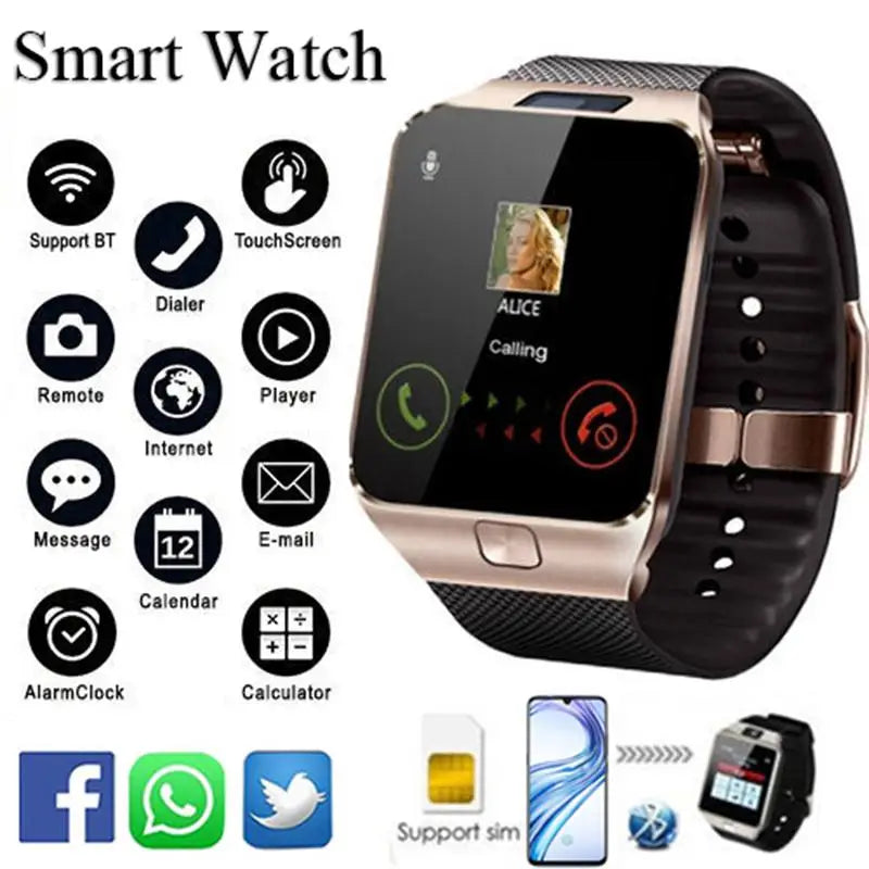 Rose gold and black Bluetooth Android smart watch with call, message, and internet features