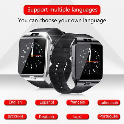 Bluetooth Android Smart Watch with Camera Clock and TF Slot featuring two rectangular black displays