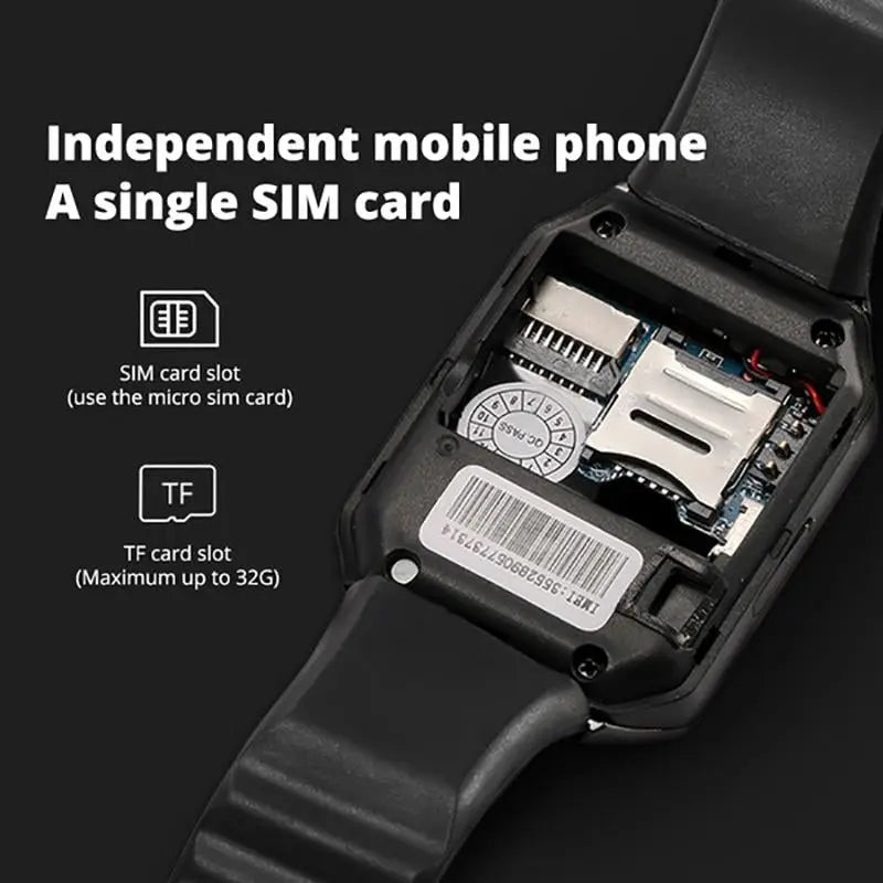 Black Bluetooth Android Smart Watch with Camera, SIM, and TF Slot for independent calling