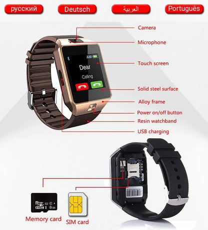 Bluetooth Android Smart Watch with Camera, Microphone, Touchscreen, SIM and TF Slots
