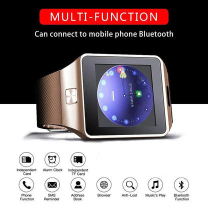 Gold-colored Bluetooth Android Smart Watch with Camera, Clock, SIM, and TF Slot