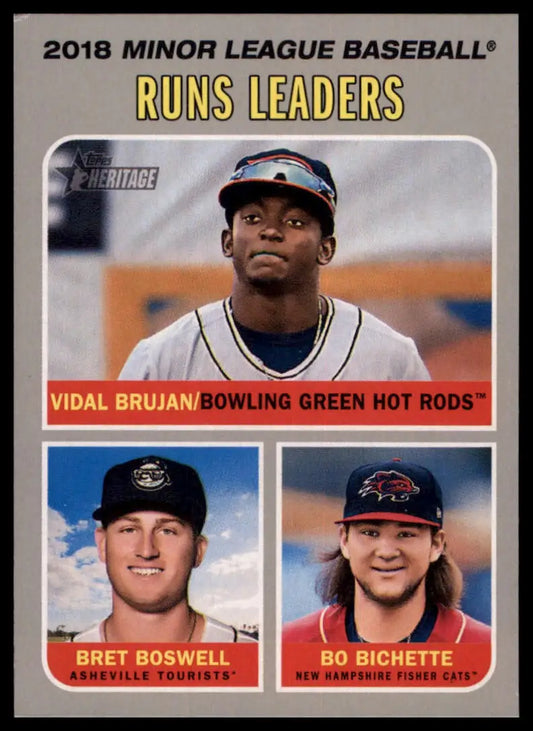 Baseball card featuring minor league runs leaders from Topps Heritage Minor League series
