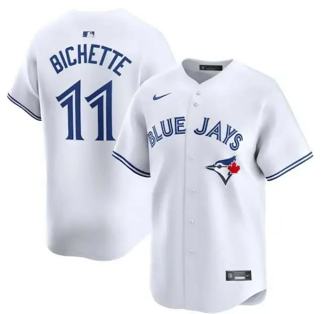 White Toronto Blue Jays Bo Bichette Nike home limited player jersey with blue lettering
