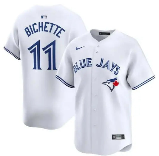 White Toronto Blue Jays Bo Bichette Nike home limited player jersey with blue lettering