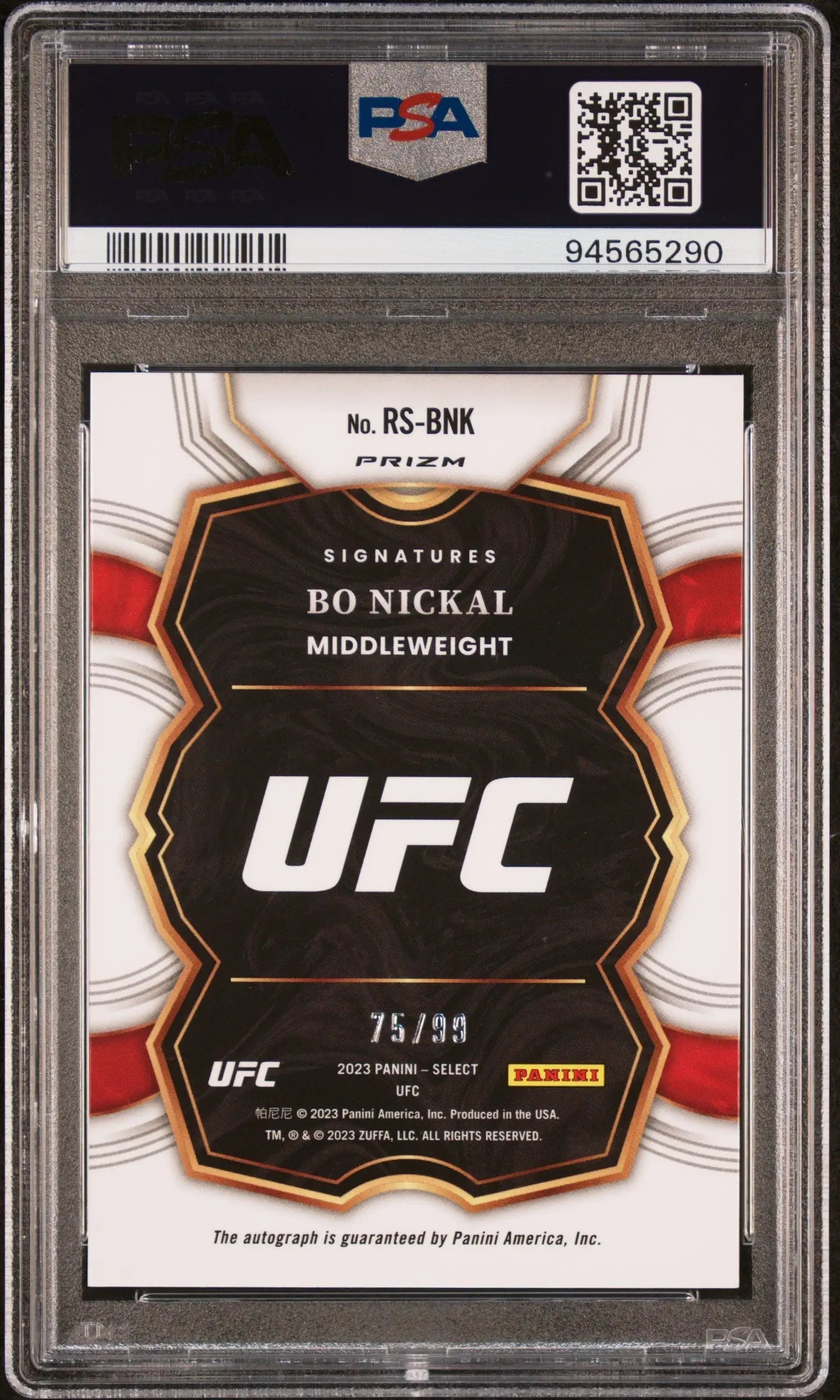 Bo Nickal 2023 Panini Select UFC Rookie Signature Red Auto #75/99 PSA 10 Auto 10 - Singles