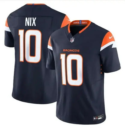 Navy Denver Broncos Bo Nix Nike Alternate Vapor F.U.S.E. Limited Jersey with NIX 10 front and back