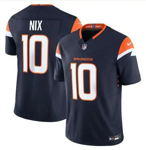 Navy Denver Broncos Bo Nix Nike Alternate Vapor F.U.S.E. Limited Jersey with NIX 10 front and back