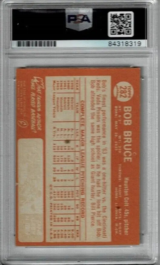 Encapsulated Bob Bruce #282 Signed 1964 Topps MLB Baseball PSA DNA Autograph Colt 45’s