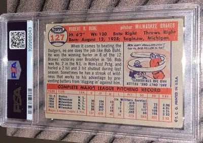 Graded Bob Buhl 1957 Topps Milwaukee Braves baseball card with PSA 2.5 DNA 10