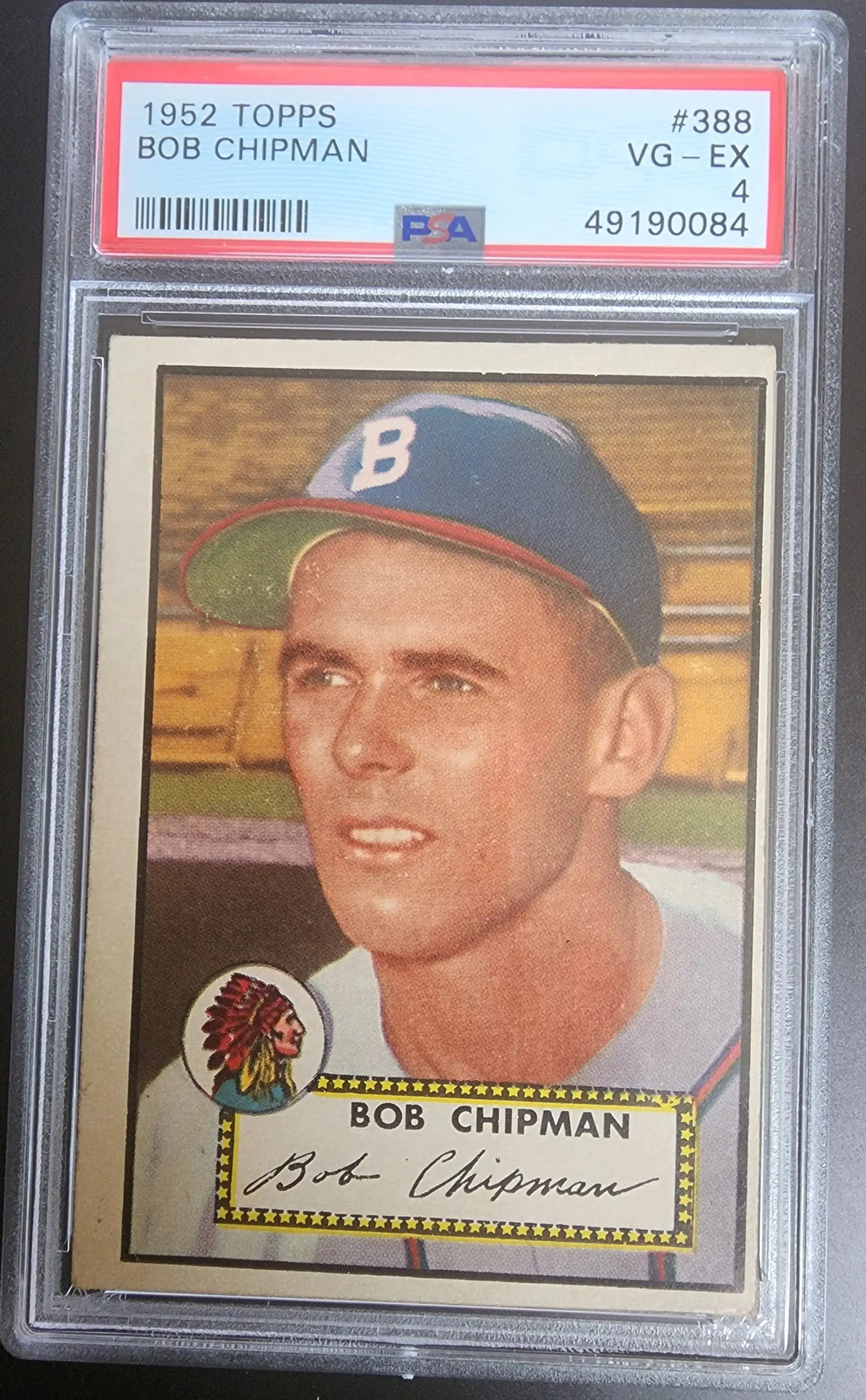 PSA-graded 1952 Topps Bob Chipman baseball card in protective case for trading cards collectors