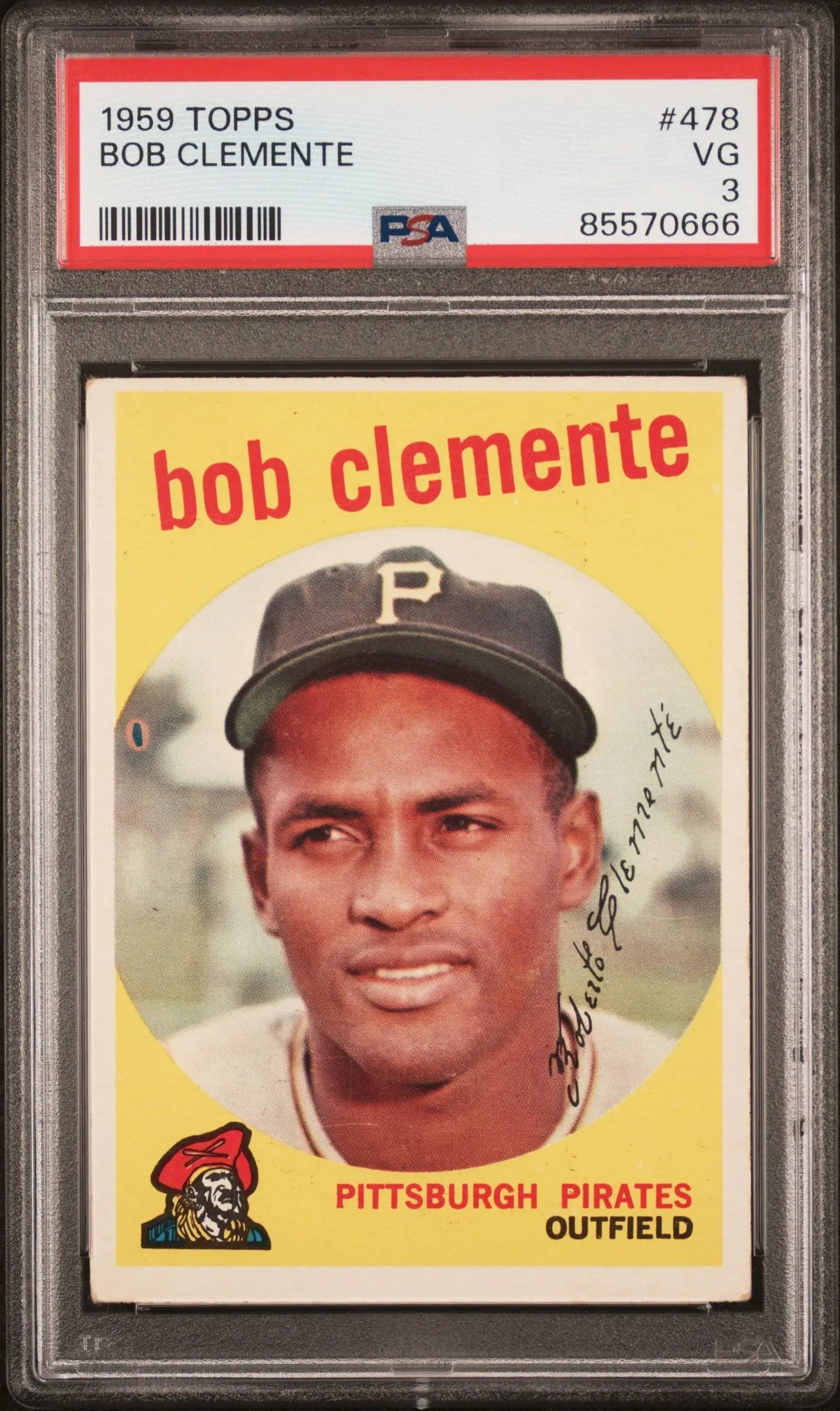 1959 Topps Bob Clemente baseball card graded PSA 3 in the Bob Clemente 1959 Topps #478 collection