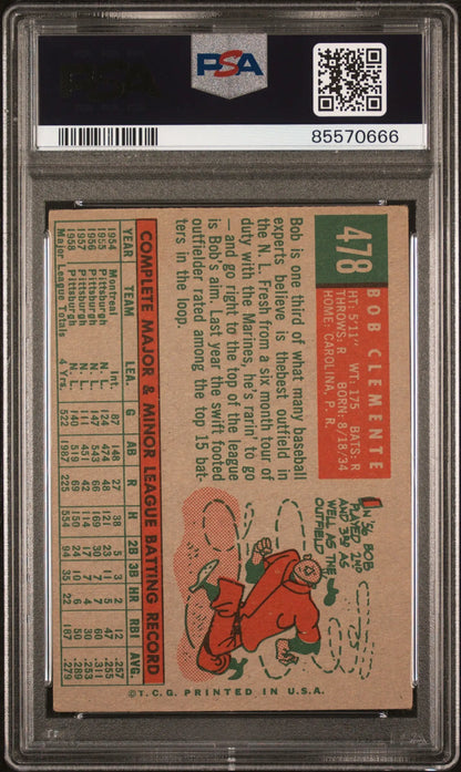 Graded vintage Bob Clemente baseball card 1959 Topps PSA 3 Very Good 0666