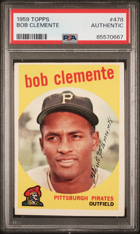 PSA Authentic Bob Clemente 1969 Topps Pittsburgh Pirates baseball card featuring outfielder