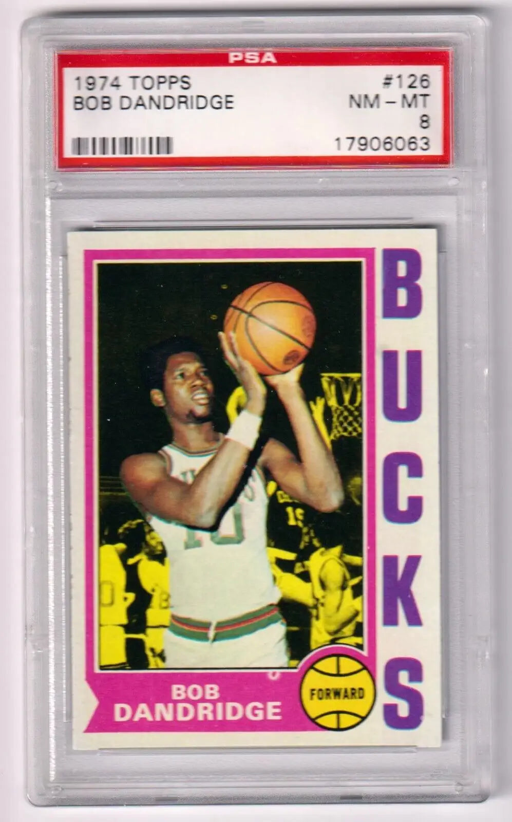 Graded Bob Dandridge 1974-75 Topps basketball card from Columbia Hobby featuring ESPM magazine covers