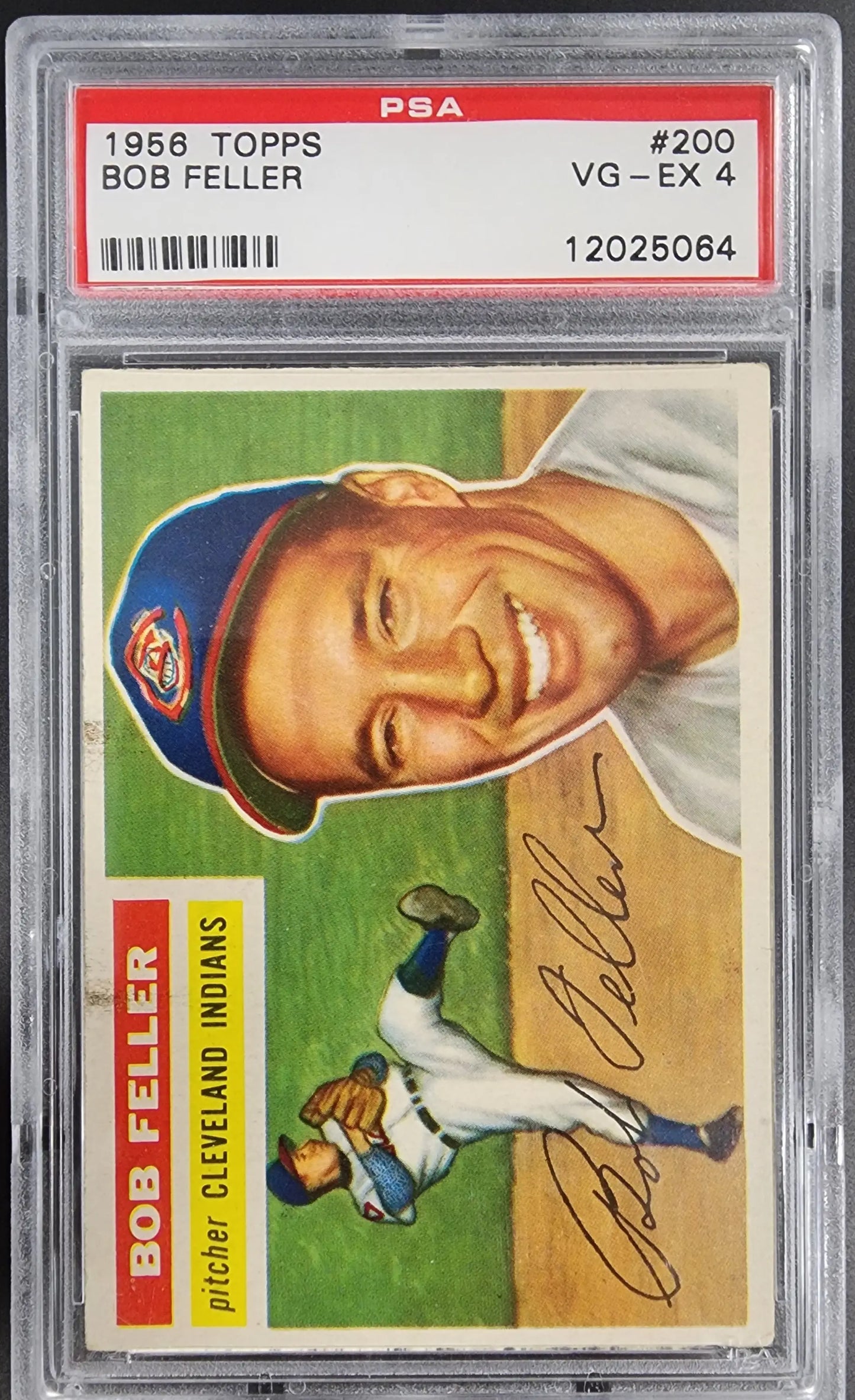 Bob Feller 1956 Topps #200 baseball card graded VG-EX 4 by PSA
