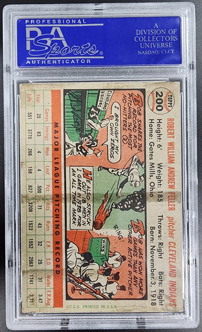 Vintage graded baseball card of Bob Feller from 1956 Topps PSA 4 VG-EX