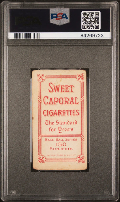 PSA-graded Bob Ganley 1909-11 T206 Sweet Caporal Cigarettes trading card in holder
