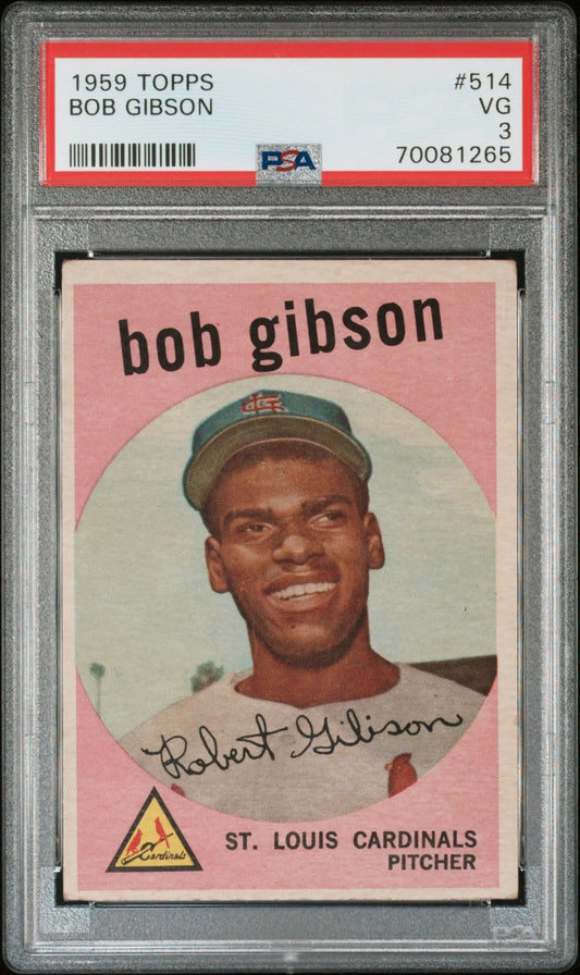 PSA-graded 1959 Topps Bob Gibson baseball card #514 VG 3 for collectors